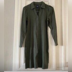 NWT GAP &70 CashSoft Ribbed Puff Sleeve Midi Dress Olive - Medium